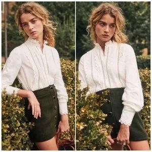 Sezane Skirts Szane Coline Skirt Size 2 Wool Blend Skirt In Khaki Green Poshmark